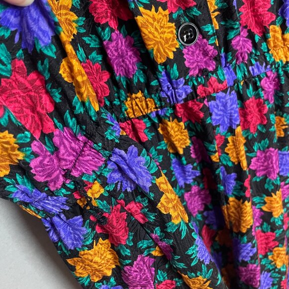 Vintage Silk Dress Floral Plus Size 22P 22 Petite Long Sleeves Liz Claiborne - Picture 9 of 12